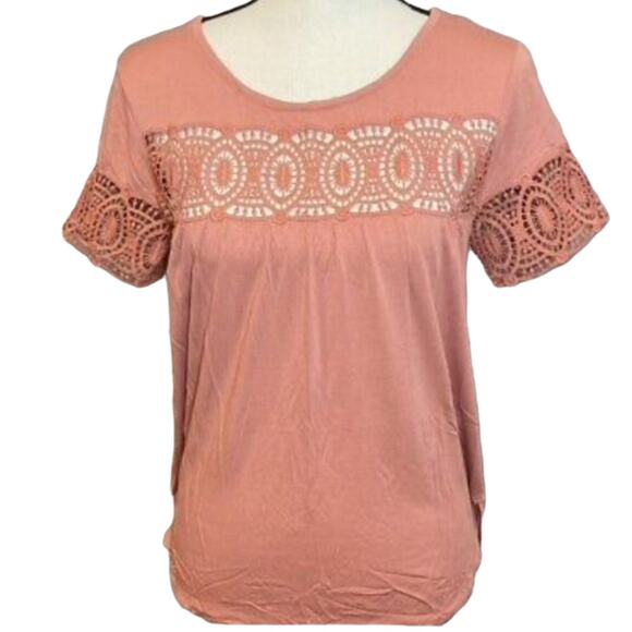 Loft Short Sleeve Top With Crochet Lace  Sleeves And Neckline XS NWT - Picture 1 of 7